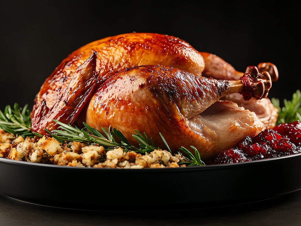 Delicious roasted turkey with garnish